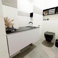 MONDIAZ OLAN Toiletmeubel 120x30x40cm met 0 kraangaten 1 lades linen mat Wastafel Lex rechts Solid Surface Zwart FK75342984