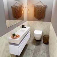 MONDIAZ ANDOR Toiletmeubel 120x30x30cm met 0 kraangaten 1 lades cale mat Wastafel Lex midden Solid Surface Wit FK75343357