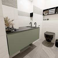 MONDIAZ OLAN Toiletmeubel 120x30x40cm met 1 kraangaten 1 lades army mat Wastafel Lex rechts Solid Surface Zwart FK75342896