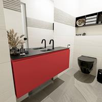 MONDIAZ OLAN Toiletmeubel 120x30x40cm met 1 kraangaten 1 lades fire mat Wastafel Lex midden Solid Surface Zwart FK75342950