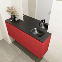 MONDIAZ OLAN Toiletmeubel 120x30x40cm met 0 kraangaten 1 lades fire mat Wastafel Lex rechts Solid Surface Zwart FK75342955