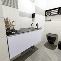 MONDIAZ OLAN Toiletmeubel 120x30x40cm met 1 kraangaten 1 lades cale mat Wastafel Lex rechts Solid Surface Zwart FK75343012