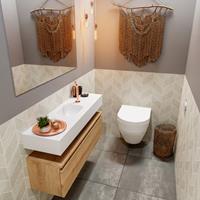 MONDIAZ ANDOR Toiletmeubel 100x30x30cm met 1 kraangaten 1 lades washed oak mat Wastafel Lex midden Solid Surface Wit FK75343379