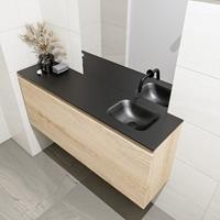 MONDIAZ OLAN Toiletmeubel 120x30x40cm met 0 kraangaten 1 lades washed oak mat Wastafel Lex rechts Solid Surface Zwart FK75343042