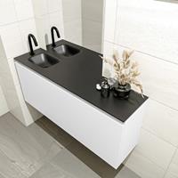 MONDIAZ OLAN Toiletmeubel 120x30x40cm met 1 kraangaten 1 lades talc mat Wastafel Lex links Solid Surface Zwart FK75342778