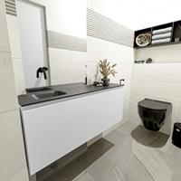 MONDIAZ OLAN Toiletmeubel 120x30x40cm met 0 kraangaten 1 lades talc mat Wastafel Lex links Solid Surface Zwart FK75342779