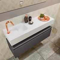 MONDIAZ ANDOR Toiletmeubel 100x30x30cm met 1 kraangaten 1 lades dark grey mat Wastafel Lex links Solid Surface Wit FK75343178