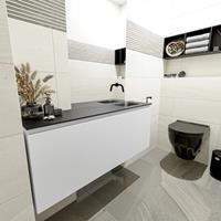 MONDIAZ OLAN Toiletmeubel 120x30x40cm met 0 kraangaten 1 lades talc mat Wastafel Lex rechts Solid Surface Zwart FK75342781