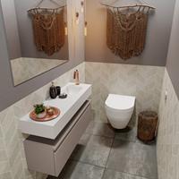 MONDIAZ ANDOR Toiletmeubel 100x30x30cm met 1 kraangaten 1 lades smoke mat Wastafel Lex rechts Solid Surface Wit FK75343209