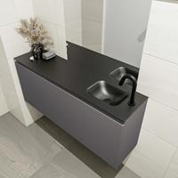 MONDIAZ OLAN Toiletmeubel 120x30x40cm met 1 kraangaten 1 lades dark grey mat Wastafel Lex rechts Solid Surface Zwart FK75342838