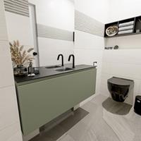 MONDIAZ OLAN Toiletmeubel 120x30x40cm met 1 kraangaten 1 lades army mat Wastafel Lex midden Solid Surface Zwart FK75342892