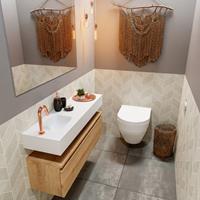 MONDIAZ ANDOR Toiletmeubel 100x30x30cm met 1 kraangaten 1 lades washed oak mat Wastafel Lex links Solid Surface Wit FK75343381