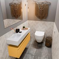 MONDIAZ ANDOR Toiletmeubel 100x30x30cm met 0 kraangaten 1 lades ocher mat Wastafel Lex links Solid Surface Wit FK75343266