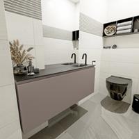 MONDIAZ OLAN Toiletmeubel 120x30x40cm met 1 kraangaten 1 lades smoke mat Wastafel Lex rechts Solid Surface Zwart FK75342867