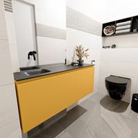 MONDIAZ OLAN Toiletmeubel 120x30x40cm met 0 kraangaten 1 lades ocher mat Wastafel Lex links Solid Surface Zwart FK75342924