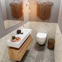 MONDIAZ ANDOR Toiletmeubel 100x30x30cm met 0 kraangaten 1 lades washed oak mat Wastafel Lex rechts Solid Surface Wit FK75343384