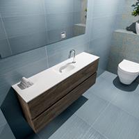 MONDIAZ ADA Toiletmeubel 120x30x50cm met 1 kraangaten 2 lades dark brown mat Wastafel Lex midden Solid Surface Wit FK75342022