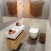 MONDIAZ ANDOR Toiletmeubel 80x30x30cm met 1 kraangaten 1 lades washed oak mat Wastafel Lex midden Solid Surface Wit FK75343373