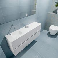MONDIAZ ADA Toiletmeubel 120x30x50cm met 0 kraangaten 2 lades talc mat Wastafel Lex links Solid Surface Wit FK75341735