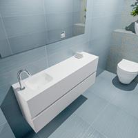 MONDIAZ ADA Toiletmeubel 120x30x50cm met 1 kraangaten 2 lades talc mat Wastafel Lex links Solid Surface Wit FK75341734