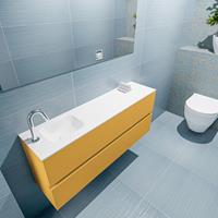 MONDIAZ ADA Toiletmeubel 120x30x50cm met 1 kraangaten 2 lades ocher mat Wastafel Lex links Solid Surface Wit FK75341879