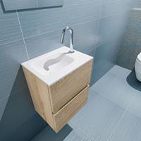 MONDIAZ ADA Toiletmeubel 40x30x50cm met 1 kraangaten 2 lades washed oak mat Wastafel Lex links Solid Surface Wit FK75341971
