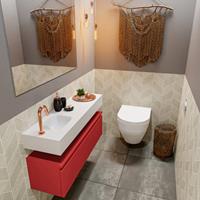 MONDIAZ ANDOR Toiletmeubel 100x30x30cm met 1 kraangaten 1 lades fire mat Wastafel Lex links Solid Surface Wit FK75343294