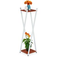 RELAXDAYS Blumenständer, 2 Etagen in Holzoptik, Metall, MDF, moderner Blumenhocker, HBT: 99 x 29 x 29 cm, weiß/rotbraun