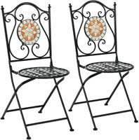 costway Set van 2 Mozaïek Stoelen Metalen Klapstoelen met Rugleuning 54 x 40 x 94,5 cm Zwart
