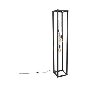 Qazqa Industriële Vloerlamp Zwart 3-lichts - Big Cage