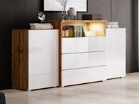 Mobistoxx Dressoir URBY 2 deuren 3 lades hoogglans wit/wotan eik zonder led