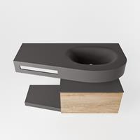 Mondiaz Riva Dulcet badkamermeubel rechts 100 dark grey en washed oak