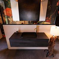 MONDIAZ ERIN 120cm badmeubelset onderkast kleur Dark brown met 1 lade Wastafel RIDGE midden 1 kraangat kleur Urban ERIN11334