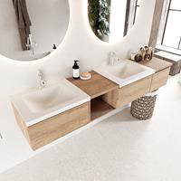 Mondiaz Bukla badmeubel links 3 lades, 2 kraangaten 200 washed oak en talc