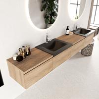 Mondiaz Bukla badmeubel links 4 lades en 2 kraangaten 240 washed oak en urban