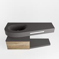 Mondiaz Riva Dulcet badkamermeubel links met 1 kraangat 120 dark grey en dark brown grey