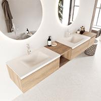 Mondiaz Bukla badmeubel links 3 lades en 2 kraangaten 240 washed oak en talc