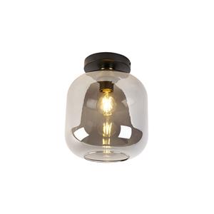 QAZQA Design Deckenlampe schwarz mit gold mit Rauchglas - Qara