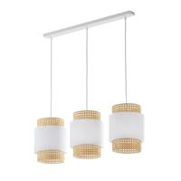 EULUNA Hängeleuchte Boho linear dreiflammig weiß/Rattan