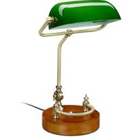 RELAXDAYS Bankerlampe, mit neigbarem Glasschirm & Holzfuß, Schreibtischlampe Retro/Vintage, E27, Bibliothekslampe, grün