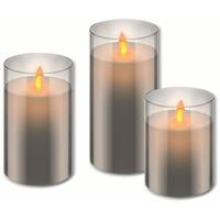 Goobay Set of 3 LED real wax candles in Glas white-grey