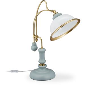 RELAXDAYS Tischlampe, Jugendstil Design, E27-Fassung, Holzfuß, Glasschirm, HBT: 61x26x45 cm, Nachttischlampe, blau/weiß