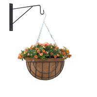 Bellatio Hanging Basket Met Muurhaak Donkergrijs En Kokos Inlegvel etaal - Complete Hanging Basket Set - Plantenbakken