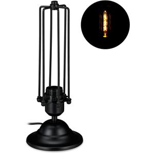 RELAXDAYS Tischlampe Industrial, schmale Nachttischlampe aus Metall, Vintage Design, E27-Fassung, 33 x 13 cm, schwarz
