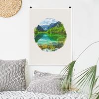 Klebefieber Poster Wasserfarben - Bergsee mit Spiegelung