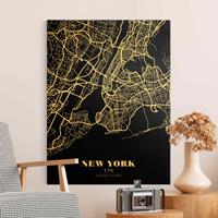 Klebefieber Leinwandbild Gold Stadtplan New York - Klassik Schwarz