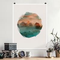 Klebefieber Poster Wasserfarben - Nebel bei Sonnenaufgang