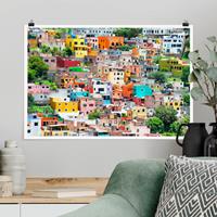Klebefieber Poster Farbige Häuserfront Guanajuato