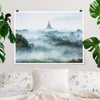 Klebefieber Poster Morgennebel über dem Dschungel von Bagan