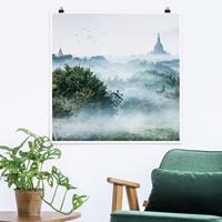 Klebefieber Poster Morgennebel über dem Dschungel von Bagan